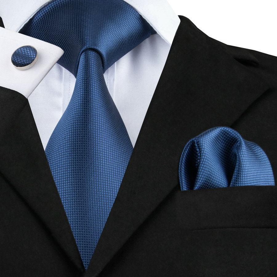 Classic Solid Blue Necktie for Men Silk Jacquard Woven Business Tie Hanky Cufflinks Meeting Casual Suit Tie D-0326-image-376816760