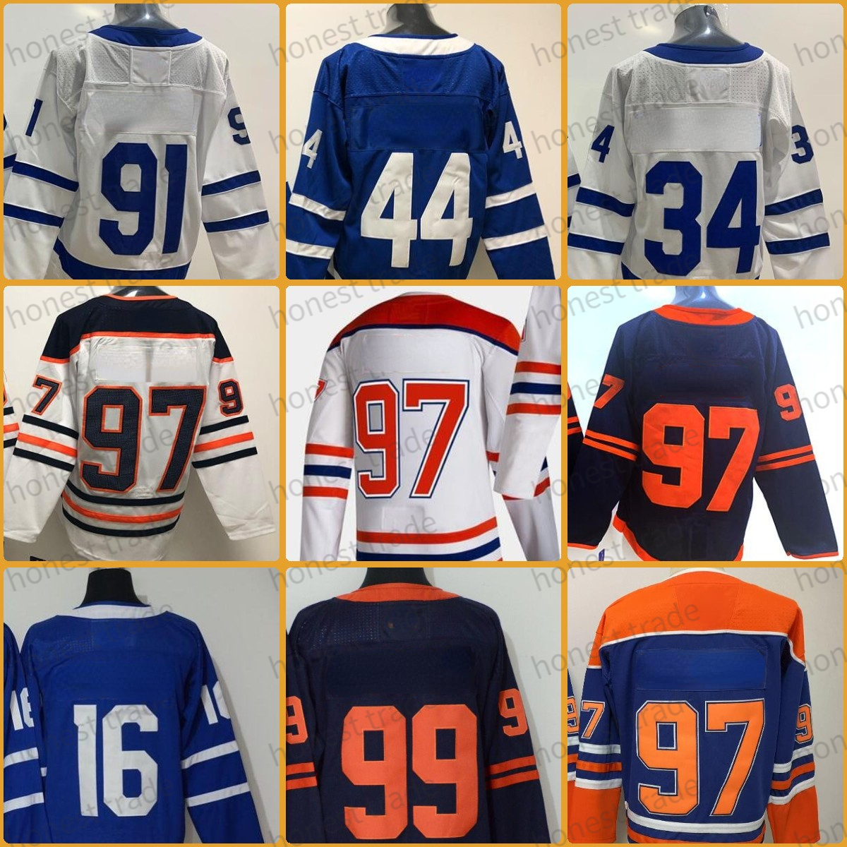 Men Hockey 97 Connor McDavid Jersey Wayne 99 Gretzky John 91 Tavares Orange Auston 34 Matthews Mitchell 16 Marner Blue William 88 Nylander 44 Rie