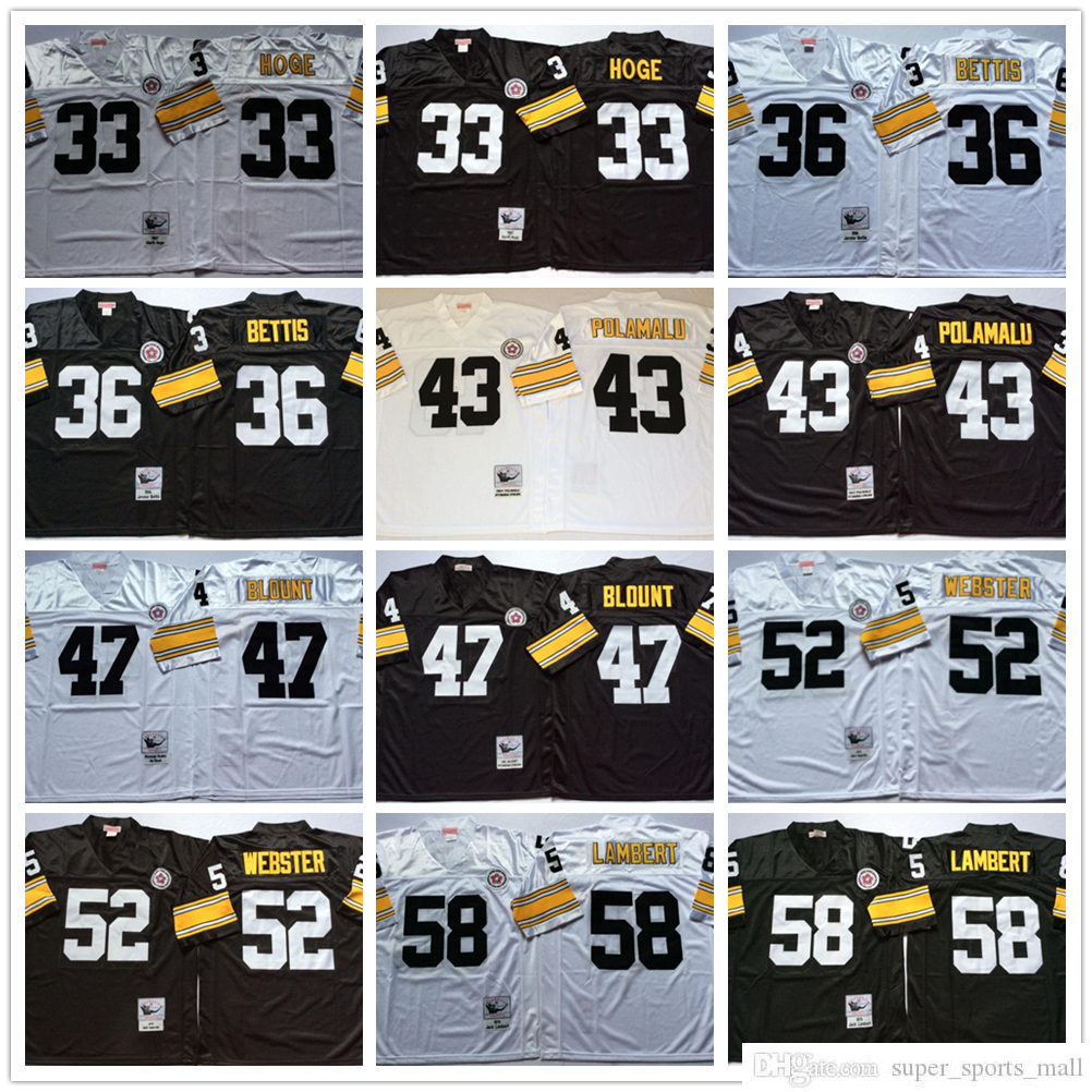 

NCAA 75th Vintage Football 36 Jerome Bettis Jerseys Stitched Mitchell and Ness 43 Troy Polamalu 58 Jack Lambert 33 Merril Hoge 47 Mel Blount 52 Mike Webster Jersey, Same as picture