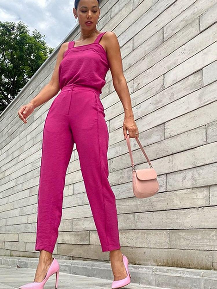 

Women' Two Piece Pants Sexy Slim Tube Top Suspender Two-Piece Women Suit 2022 Summer Sleeveless Backless Female Suits Fashion Office Ladies, Rose red