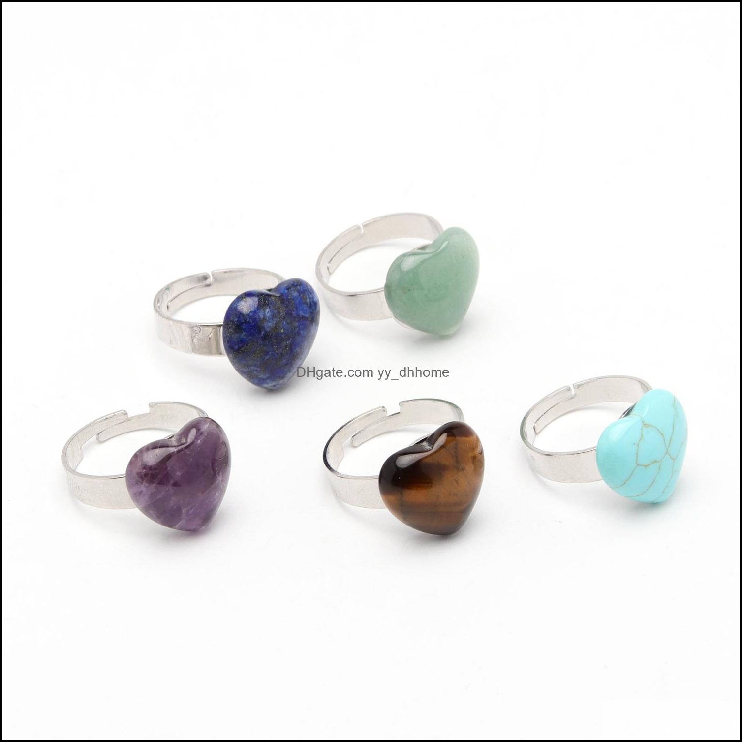 

Solitaire Ring Rings Jewelry 10Mm Natural Stone Heart For Women Stainless Steel Adjustable Open Couple Wedding Drop Delivery 2021 1Sdkm