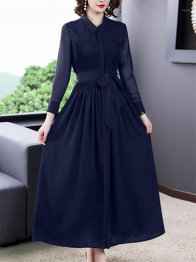 

Casual Dresses OL Shirt Dress Autumn 2022 Plus Size Women's Loose Turn Down Full Sleeve Solid Color Long Elegant Female Vestidos M1281, Black