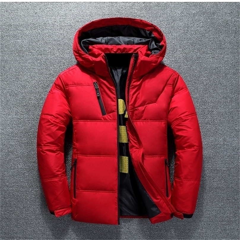 

Duck Down Jacket Men Thicken Hooded Long Sleeve Down Zipper Pocket Coat Warm Feather Men Winter Down Jacket Casual Outwear 4XL 201210, Gray