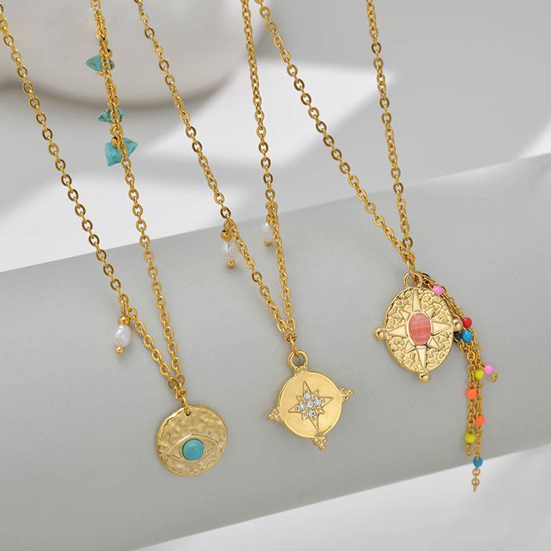 

Pendant Necklaces Aneebayh Trendy Stainless Steel Geometric Necklace For Women Enamel Heart Flower Tassel 2022 Summer JewelryPendant