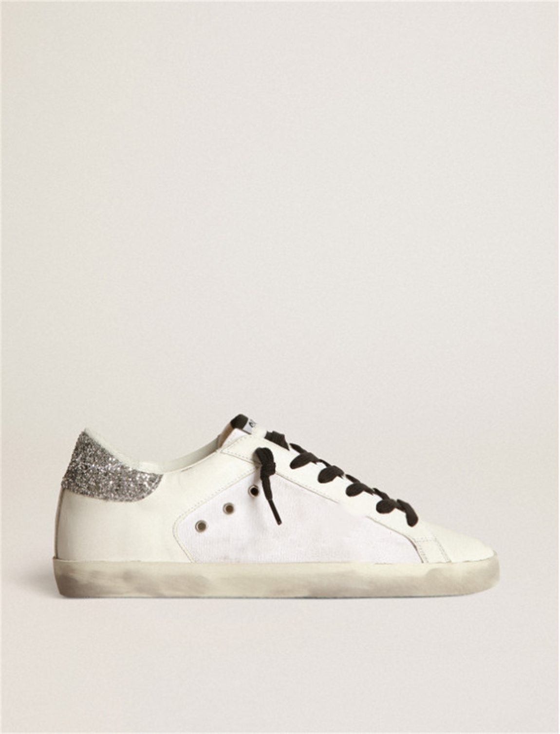 

High Top Small Dirty Shoes Designer Luxury Italian Vintage Handmade Super-Star Sneakers White Leather and Canvas Pink Leather Star and Silver Sequin Heel Tag, High quality laces