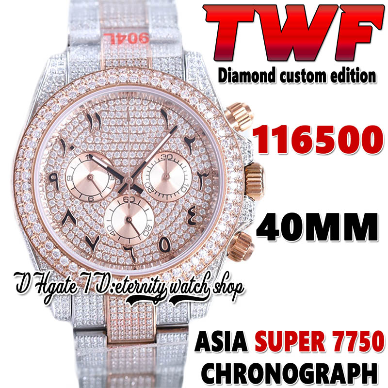 

2022 TWF V3 bf116505 ETA 7750 SA7750 Chronograph Automatic Mens Watch jh116595 Diamond Arabic Dial 904L Steel Iced Out Diamonds Two Tone Bracelet eternity Watches, Watch waterproof cost