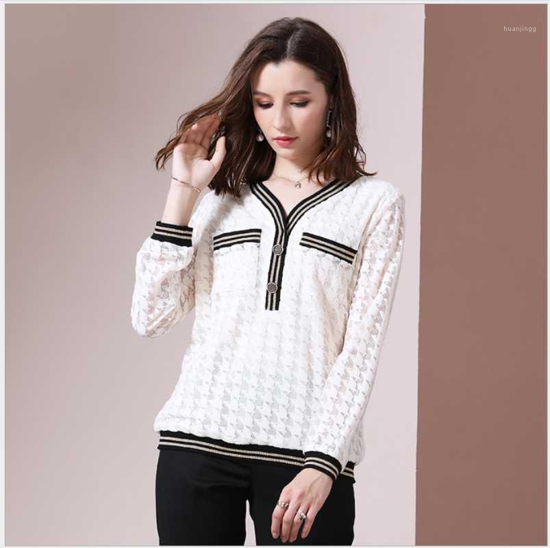 

Spring Summer Fashionable V-neck White Color Shirt Women' Clothing French Small Coat Ladies Lace Top Coats Girls Blouses & Shirts, Color same picture