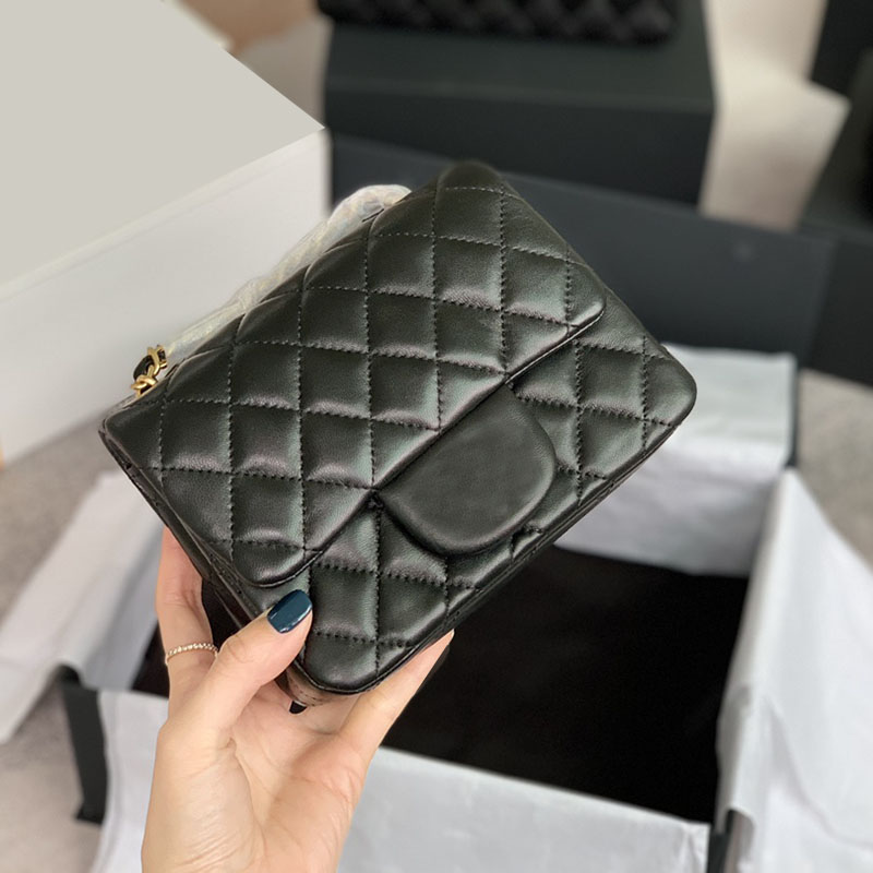 

Women Classic Mini Flap Square Lambskin/Calfskin Bags Caviar Leather Gold/Silver Metal Hardware Chain Crossbody Shoulder Sacoche Handbag, Box