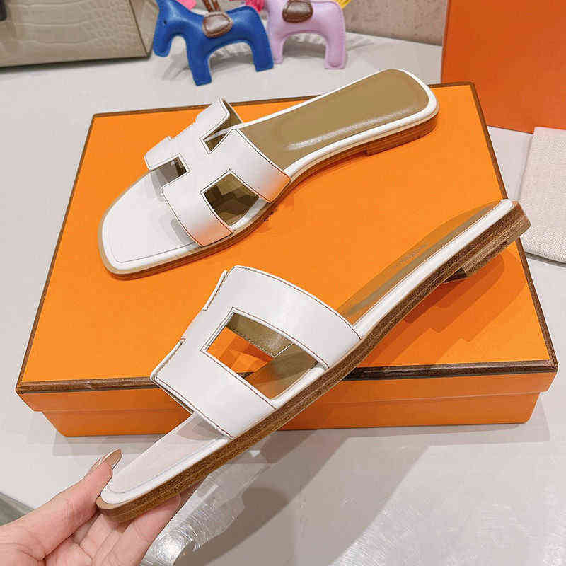 

Designer Oran Slippers Sandals Slides womens summer spring versatile color matching leather oneline slippers wear flat