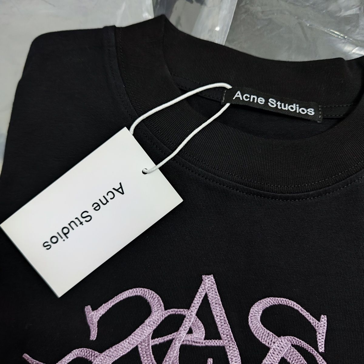 Men and Womens T Shirts Cotton ACNE Studios Stitched Embroidered Overlapping Letters Circle Ring Casual Crew Neck Loose Short Sleeve T-Shirt