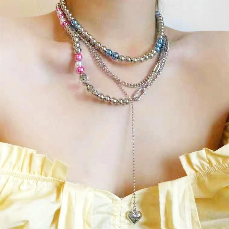 

Chokers Alloy Heart Pendant Necklace For Women Metal Beads Clavicle Chain Asymmetric Layered Necklaces Female 2022 Fashion JewelryChokers