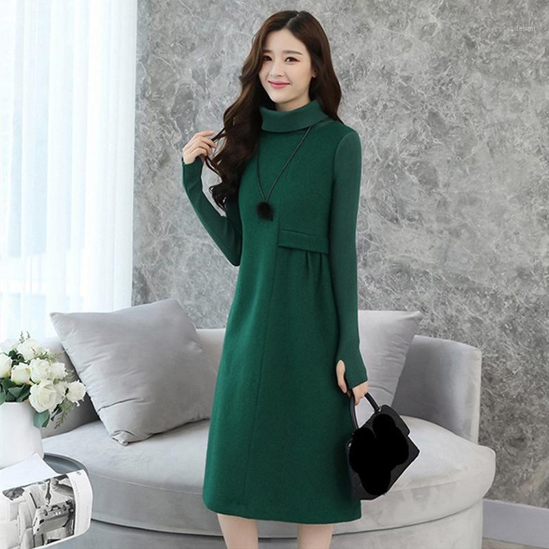 

Casual Dresses Winter Wool 2022 Autumn Cashmere Long Turtleneck Knitted Sweater Dress Women Elegant Plus Size, Blue dress 2