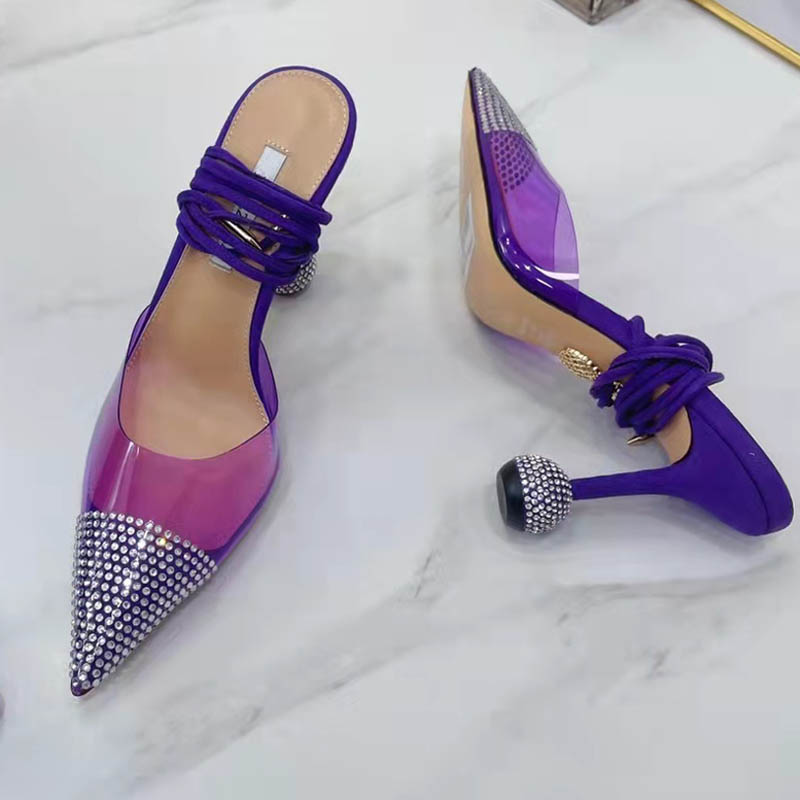 

2022 High Quality Unique Design Heel Sandals Summer Fashion Candy Color Versatile Red Yellow Jelly Color Women's Pointed Toe Brand High Heels, Style 2 blue