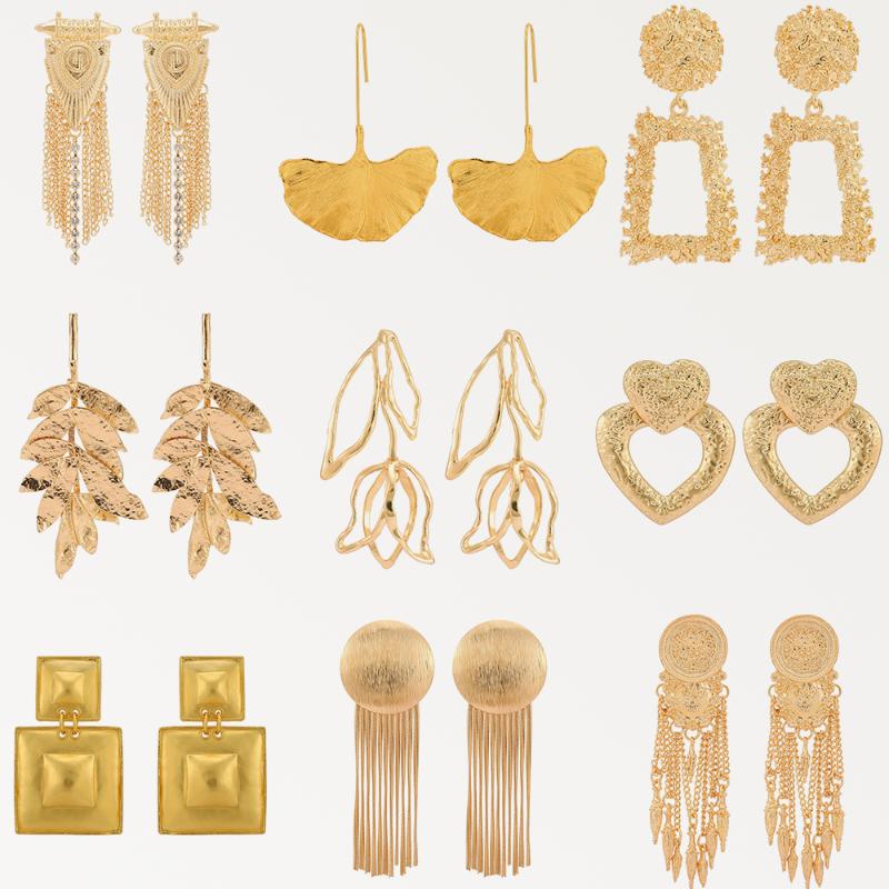 

Dangle & Chandelier Wholesale Punk Gold Metal Tassel Chain Geometric Long Drop Earrings For Women 2022 Trend Luxury Design Statement Jewelry