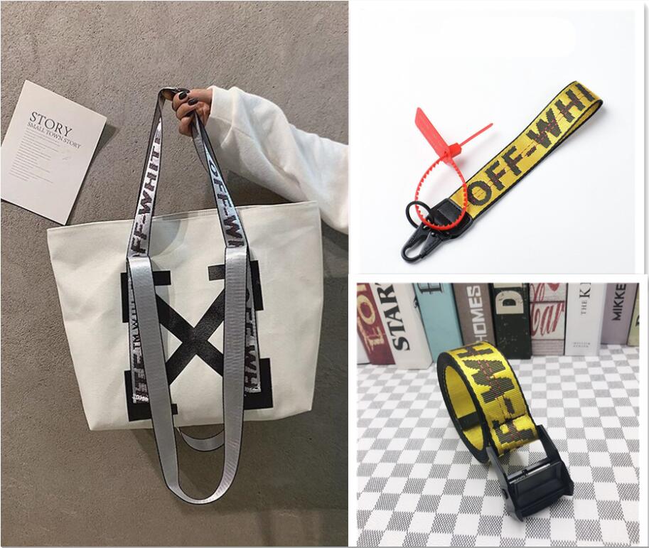 

Off WHITE tote bag camera belt simple canvas portable ins wind one shoulder canvas bag women's large capacity handbag, Black