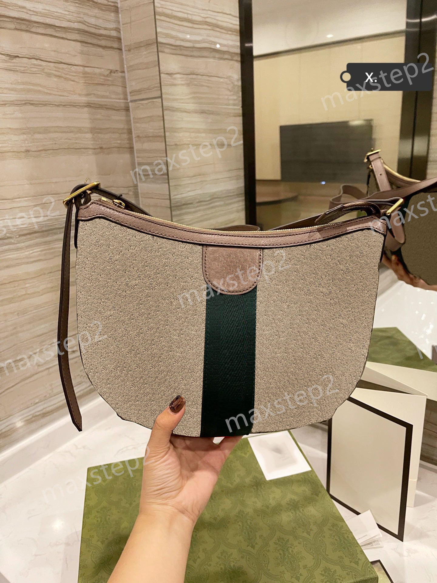 

Luxury Designer Ophidia dumpling Semilunar Shoulder Bag classic Canvas bags Crossbody handbag Purse Clutch Messenger Handbags with Red and Green Webbing