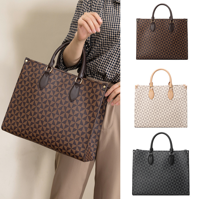 

wholesale printed shoulder bags horizontal large plaid tote bag simple joker contrast leather handbag street trend color matching shopping backpack, White-7685