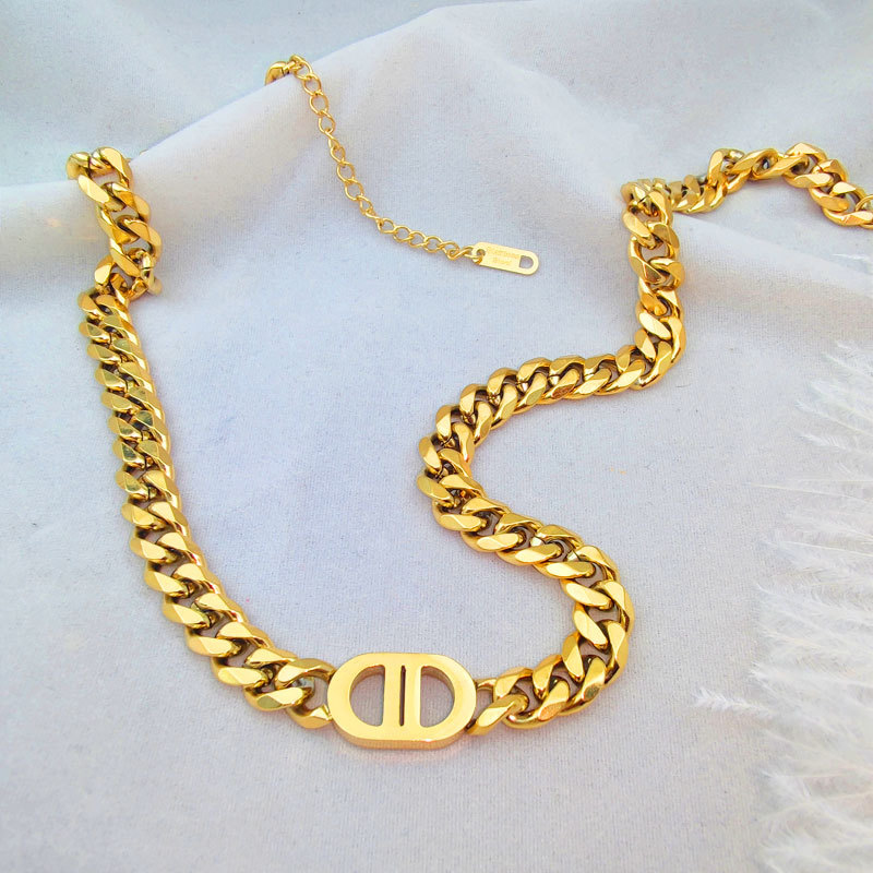 

Cool Women Style Double D Pendant Stainless Steel Chain Necklace Bracelet for Female Gift