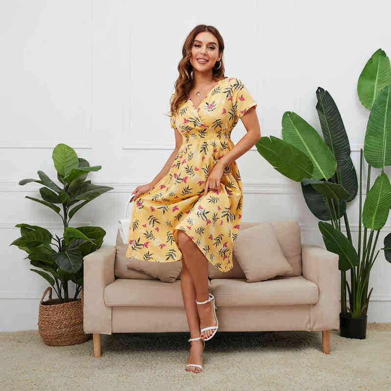 

[JENNER] Women's Summer New Chiffon Print Dress Boho Beach Skirt Short Skirt Multicolor G220418, Picture color