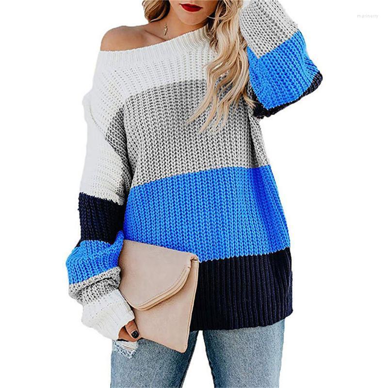 

Women' Sweaters Vintage Striped Sweater Women Autumn Winter O Neck Loose Knitted Pullover Streetwear Long Sleeve Rainbow Patchwork Mari22, Orange