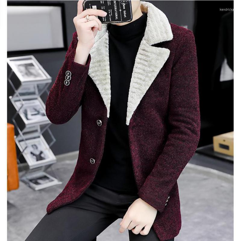 

Men's Trench Coats Burgundy Mens Winter Long Fur Jackets Soft Slim Fit Claret Elegant Overcoats Velvet Warm White Collar Dark Blue Kend22, Black