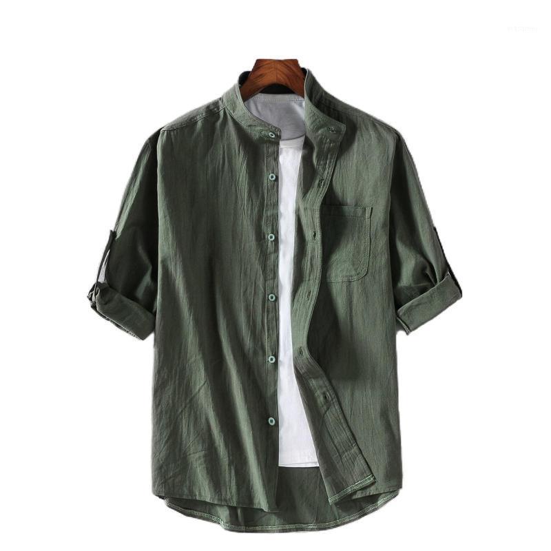 

Men' Casual Shirts Solid Color Short Sleeve Loose Thin Cotton Summer Plus Size Fit Holiday Style Beach 2022 Fashion Shirt, 95-1