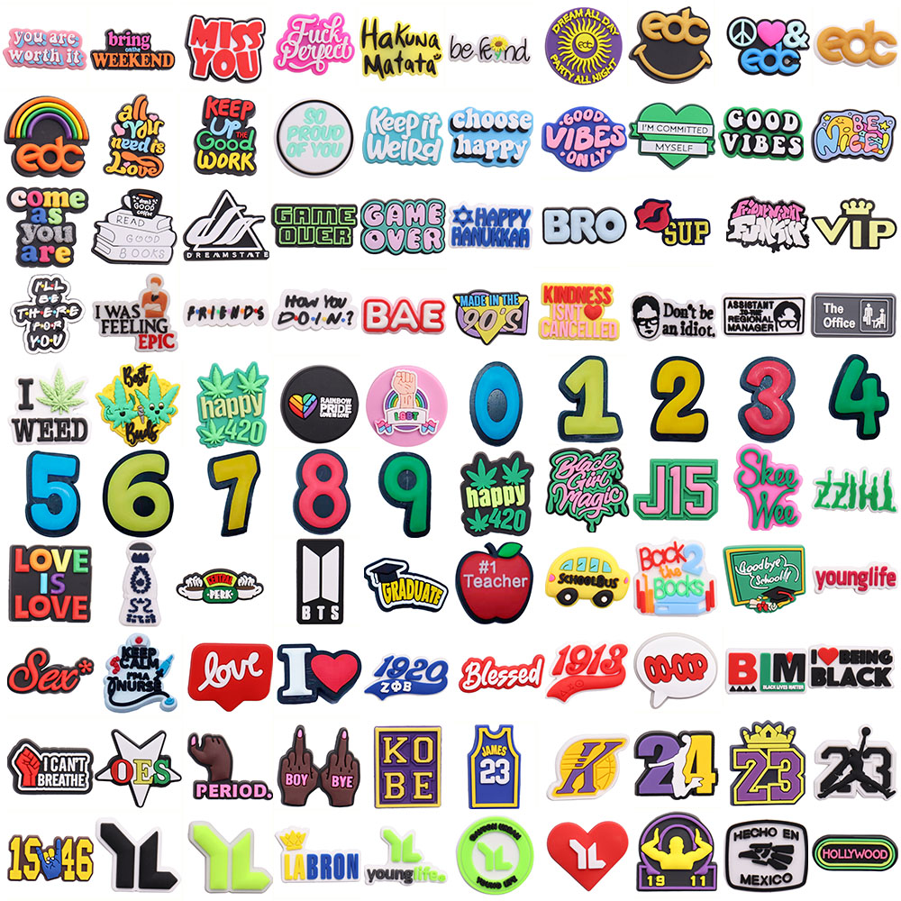 

Wholesale 200Pcs Kinds Of Letters English Inspirational Word PVC Garden shoe charms jibbitz Decorations for Croc Jibz Soft Rubber DIY Shoes Backpack Accessories