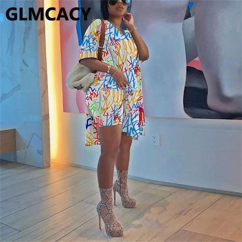 

Graffiti Printed Two Piece Casual Suits Short Sleeve T Shirt Shorts Set 220616, Red