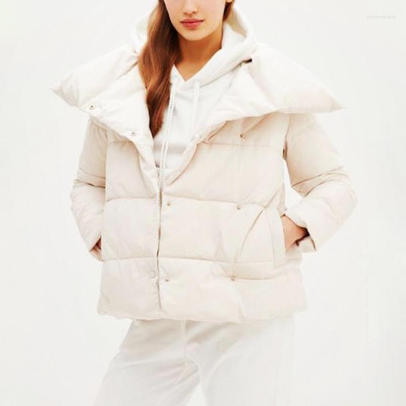 

Women's Down & Parkas RR Turn Collar Women Fashion Loose Beige Side Buttons Coats Elegant Winter Cotton Jackets Female Ladies Guin22
