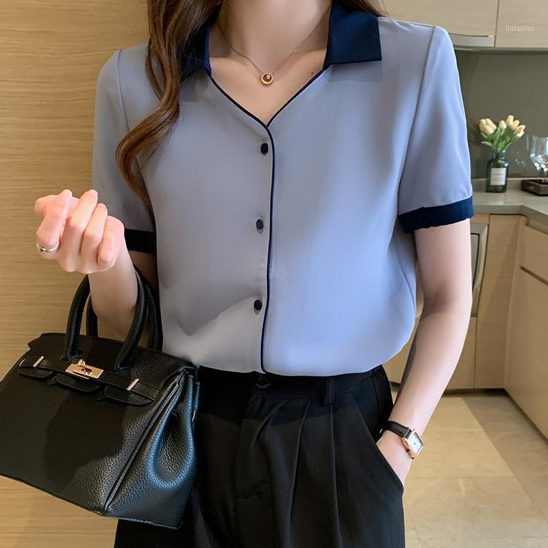 

Women' Blouses & Shirts Professional Wear 2022 Summer Korean Version Design Sense Minority Coat Foreign Style Fashion Short Sleeve Shirt, See chart