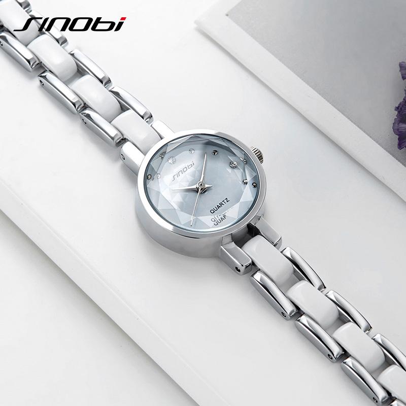 

SINOBI 2022New Women Watches Flower Print Diamond Black/White Small Dial Elegant Japan Imported Quartz Bracelet Watches Ladies Watch, Color 1