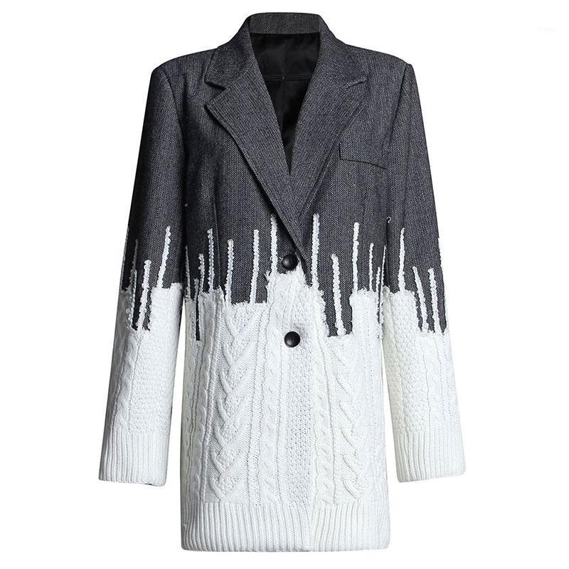 

Women' Jackets 2022 Spring Autumn Loose Style Suit Coat Fashion Trend Lapel Long Sleeve Stitching Contrast Color Female Jacket BC278, Gray