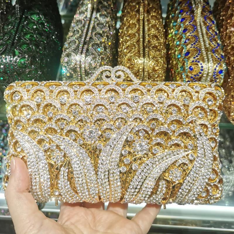 

Evening Bags Gold Metal White Crystal Rhinestone Clutch Bag Fashion Women's Gemsotne Diamond Wedding Party Clutches PursesEvening, Blue