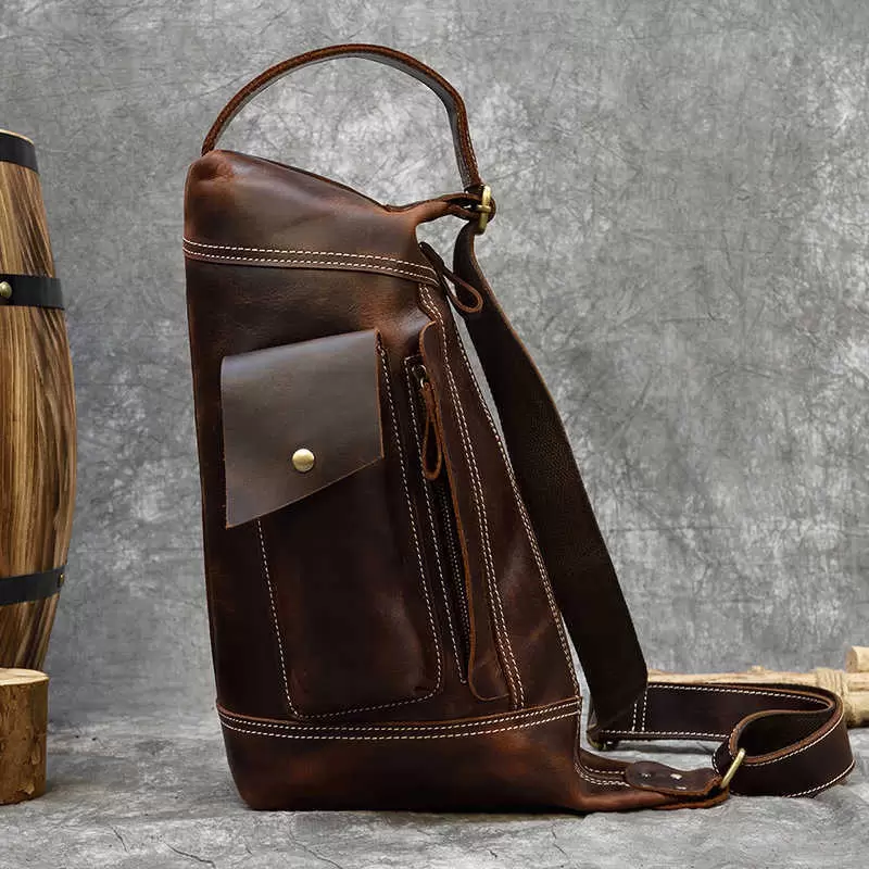 

Waist bag Men's Cht Large Capacity Msenger Crazy Horse Multifunctional Single Shoulder Bag Leather Backpack 9219