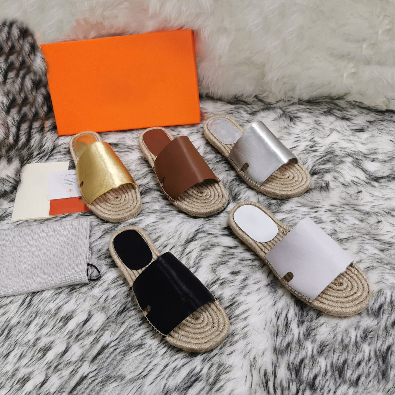 

Oran 2022 Women Leather Espadrille Flat Sandal Fashion Non-slip Slipper Women Summer Outdoor Beach Causal shoes size 35-42