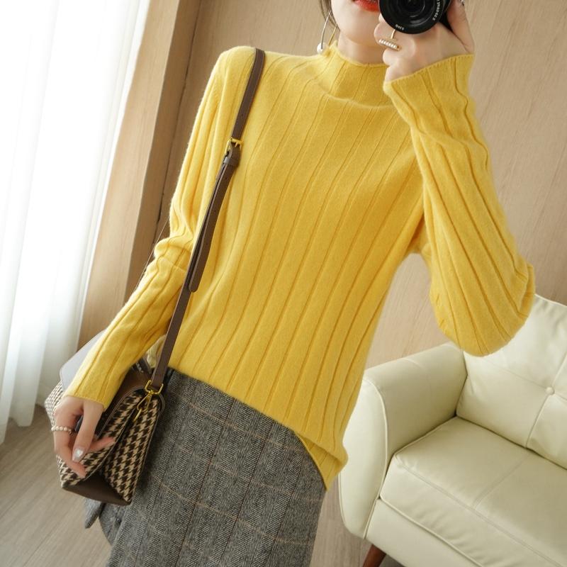 

Women's Sweaters Spring And Autumn Half Turtleneck Long Sleeve Pit Strip Women's Loose Sweater Solid Color Wool Bottoming PulloverWomen', Black