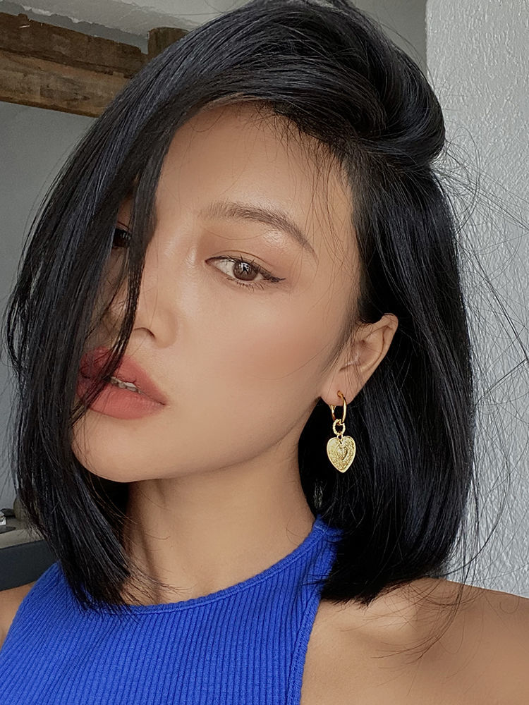 

New designed Dangle Retro peach heart-shaped Women's earrings simple S925 silver MOONEY three-dimensional relief pattern ladies earrings E--12