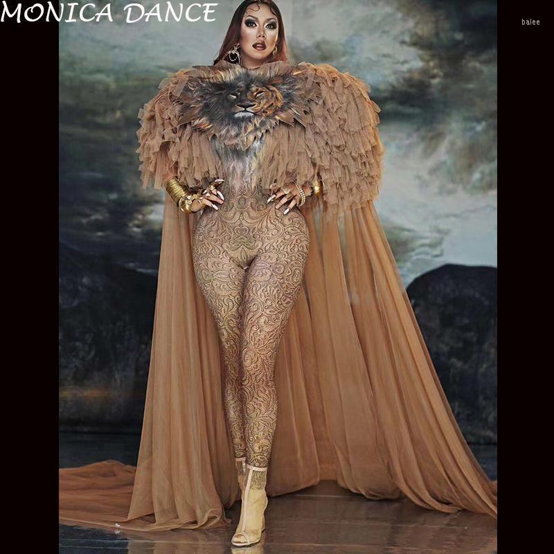 

Women's Jumpsuits & Rompers Women Sexy Tiger Pattern Jumpsuit Singer Stage Outfit Bar Dance Cosplay Bodysuit Costume Prom Model Show Jumpsui