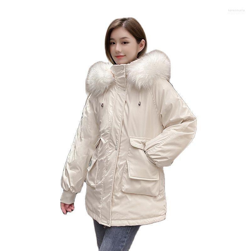 

Women's Down & Parkas Women Winter Hooded Fur Liner Windproof Back Letters Midi Coat Puffer Jacket Cotton Padded Outwear Overcoat Kare22, Black
