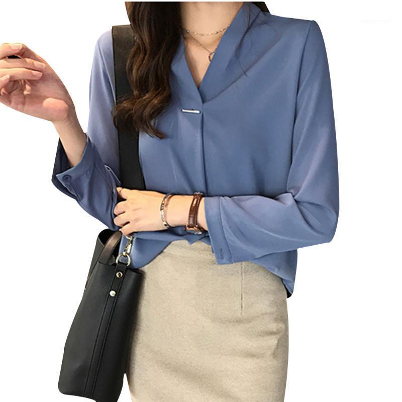 

Women Casual V Neck Blouse Long Sleeves Chiffon Work Office Shirt Tops XRQ88