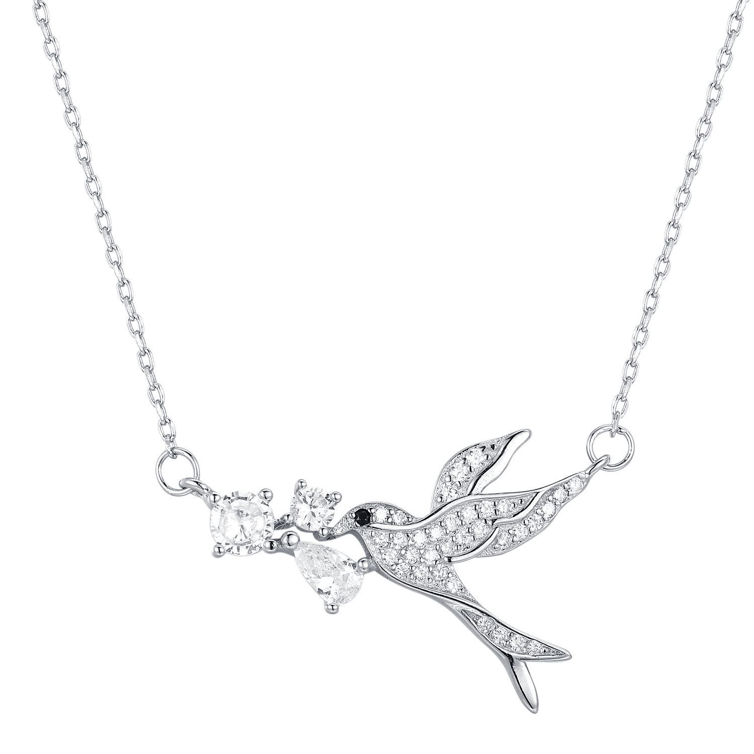 

Ladies Sterling Silver Necklace Full Diamond Pendant Simple Accessories Gift Must-have