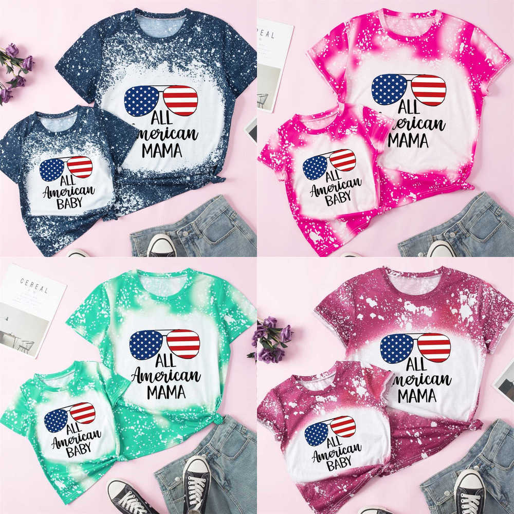 

2022 Mother's Day Mum Kids Gift All American Baby MAMA Summer T shirt Tie Dye Son Daughter Parent Child Family Matching Tshirts US Independence Outfit Tops T42LXQV, Tm45 -- pink