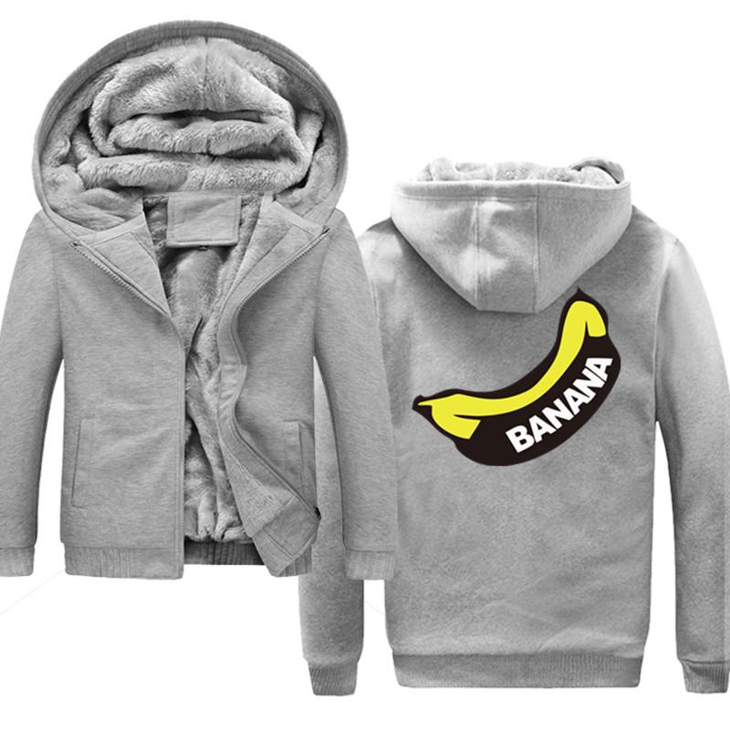 

Men's Hoodies & Sweatshirts Cool Banana Pattern Thicken Men Sweatshirt Spring Winter Warm Fleece Brand-clothing Hoody JacketMen's, Gray1