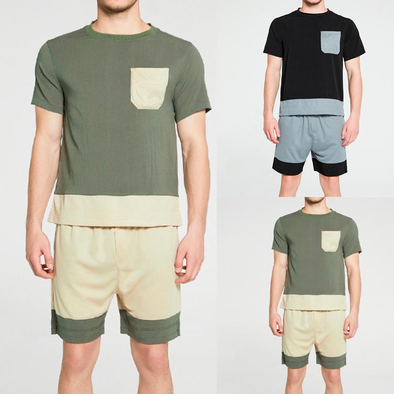 

Men's Tracksuits Piece Blouse Shorts Men's Short Drawstring Casual Splice Pocket Two Sleeve Set Men Suits & Mens Suit Slim Fit SuitM, Black