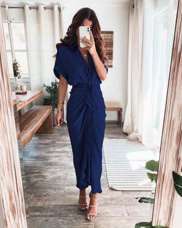 

Casual Dresses Dresssaving Satin Dress Fashionable Temperament Sexy Lace-up Solid Color Print Dress S-3XL