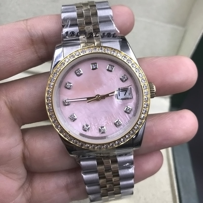 

36mm High quality women's automatic mechanical watch ladies diamond watches women stainless steel folding buckle Sport waterproof fashion wristwatch, Blue