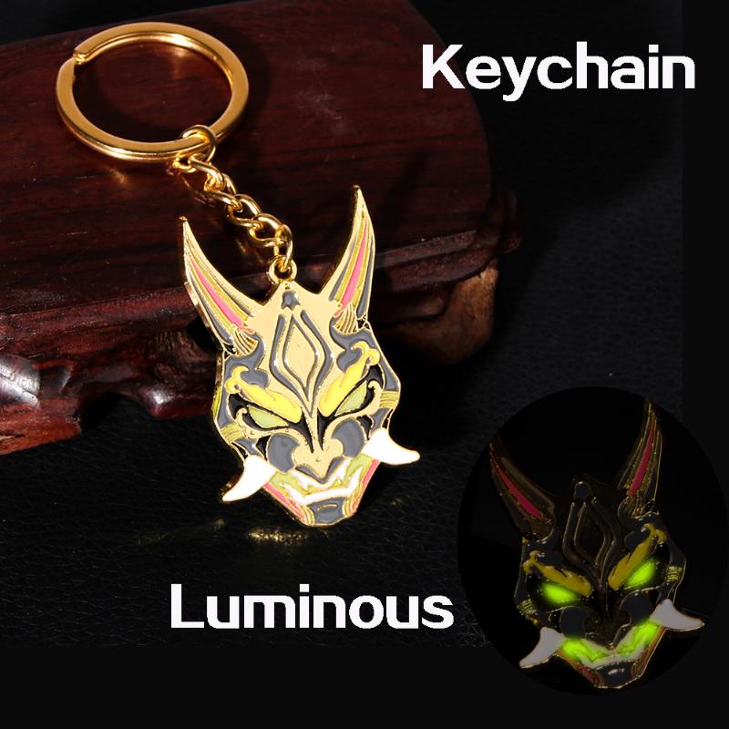 

Keychains Xiao Yasha Nuo Mask Luminous Keychain Genshin Impact Key Ring Cosplay Props Fashion Car Pendant Charm Dangle Chain Jewelry