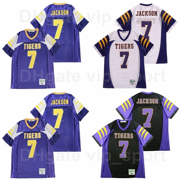 

C202 Men High School Football Boynton Beach Tigers 7 Lamar Jackson Jersey Team Black Color White Away Purple Sport Breathable And Stitched Good, 00 yellow