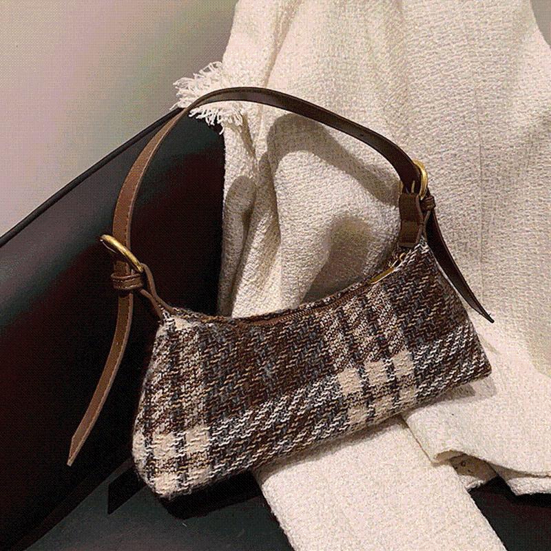 

Evening Bags Fashion Plaid Baguette Women Brand Designer Shoulder For Girls Luxury Handbags Bag Sac A Main Party Clutch Vintage, Brown