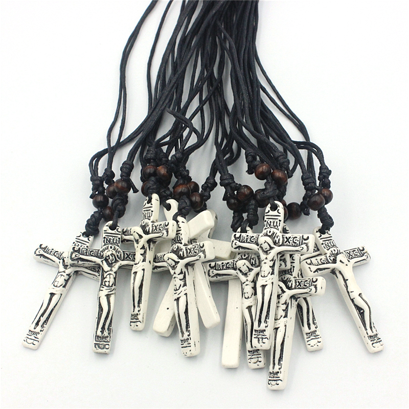 

Jewelry Wholesale 12pcs/LOT Imitation Yak Bone Carved Jesus Cross Pendants Necklaces Amulet XL125
